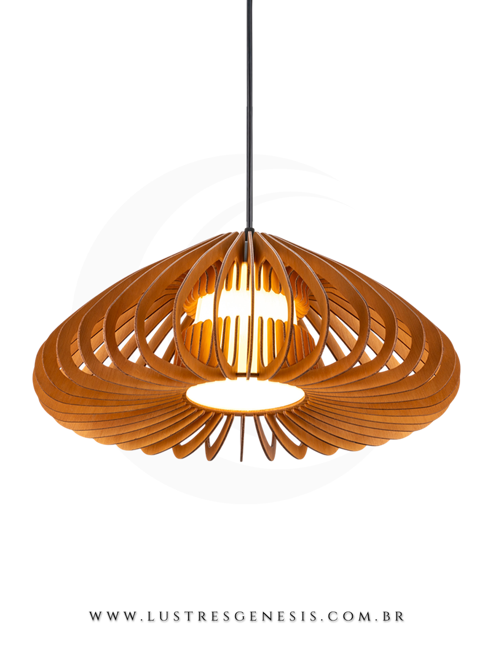Luminaria de Teto Pendente Madeira LMC432 E27 Ø44cm, Mesa Area Gourmet, Sala de Estar, Mesa Sala de Jantar